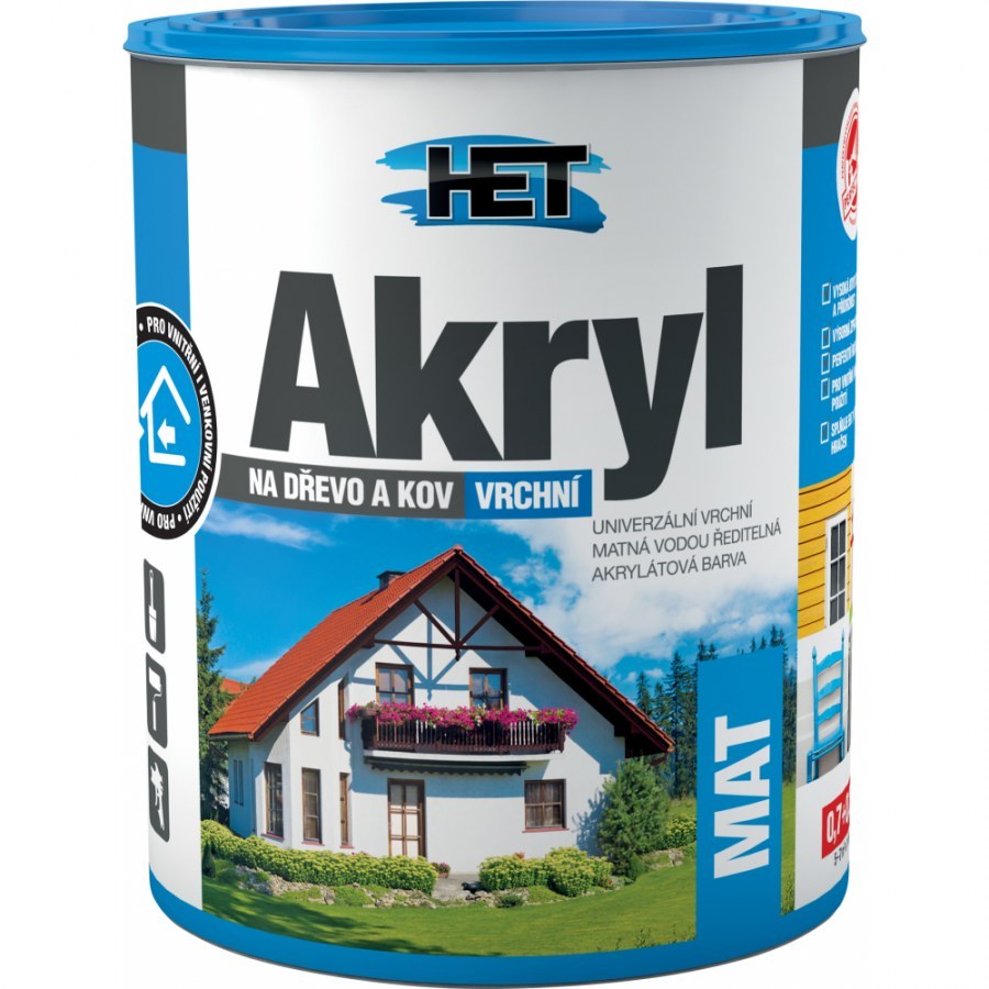 Akryl MAT 0,7kg žlutý 0620 HET - Barvy, laky a chemie Barvy, laky, spreje Nátěry na kov, dřevo Vodouředitelné